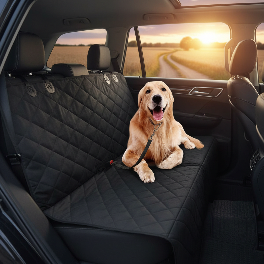 Premium Waterproof Dog Car Seat Cover - Non-Slip Back Seat Protector for Pets and Children - Compatible with Most Cars, Trucks, and SUVs - Black