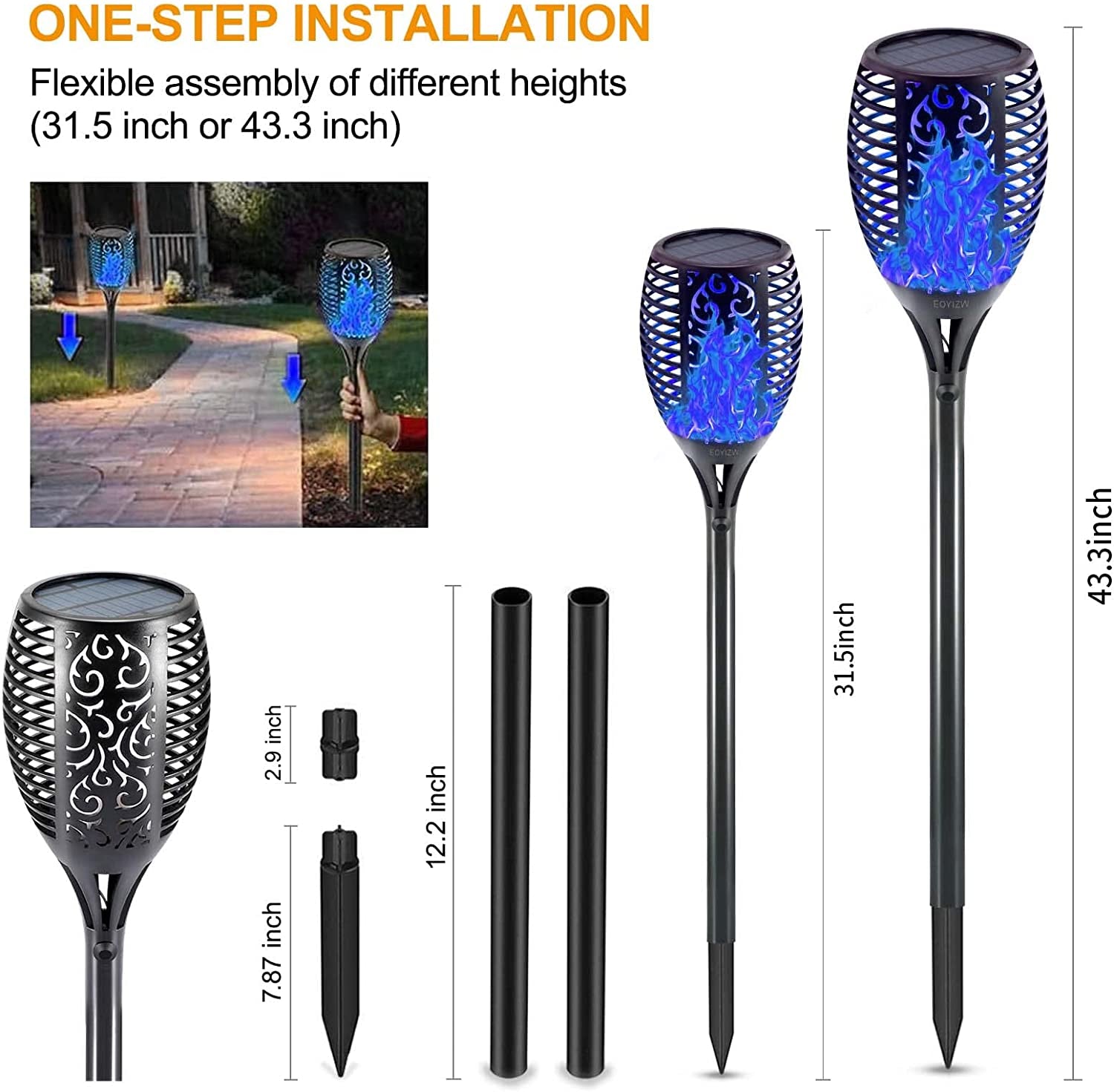 Premium 4-Pack Solar Torch Lights with Flickering Flame - 99 LEDs, IP65 Waterproof Outdoor Garden Decor for Halloween and Yard Enhancements