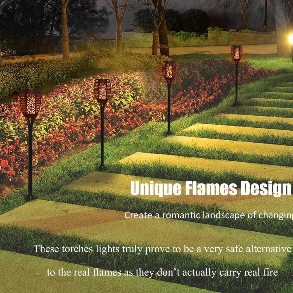 Premium 4-Pack Solar Torch Lights with Flickering Flame - 99 LEDs, IP65 Waterproof Outdoor Garden Decor for Halloween and Yard Enhancements