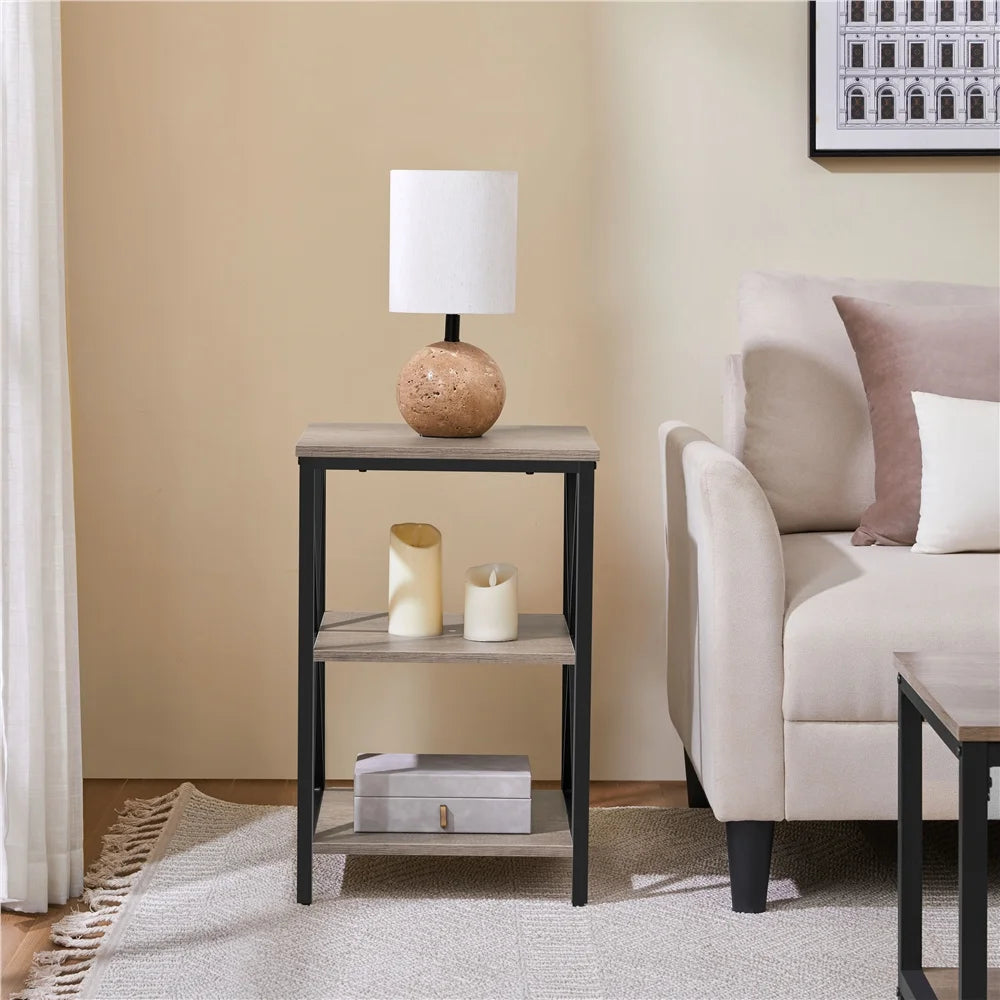 Stylish 3-Tier X Frame Gray Side Table - Perfect for Living Room Storage and Display