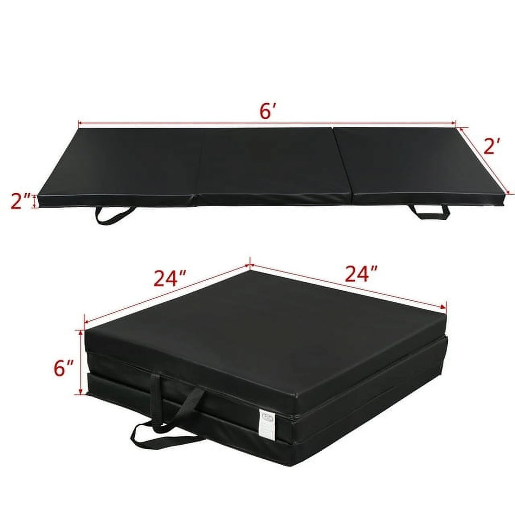 Versatile 6' x 2' Tri-Fold Gym Mat for Aerobics & Wrestling - Durable Black Design with 2" Thickness