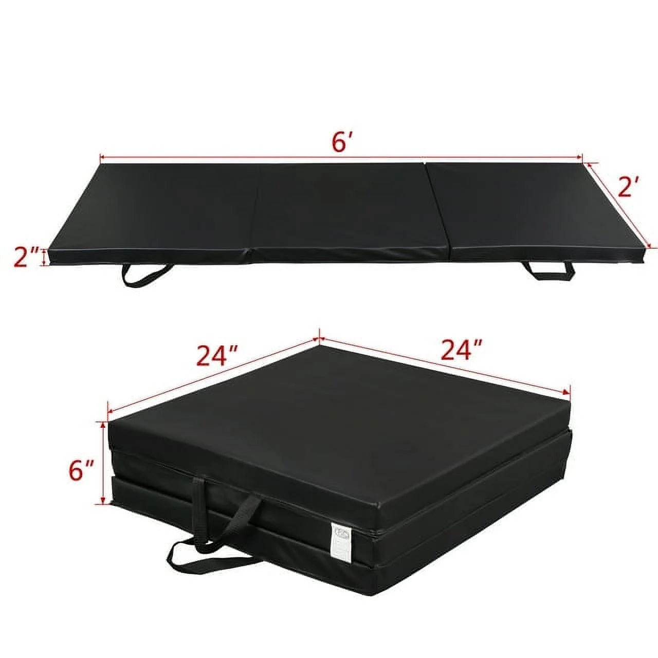 Versatile 6' x 2' Tri-Fold Gym Mat for Aerobics & Wrestling - Durable Black Design with 2" Thickness
