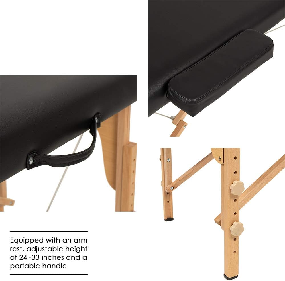 Premium Portable 24 Inch Wide Massage Table - Height Adjustable, Lightweight, and Easy to Set Up for Spa and Tattoo Professionals