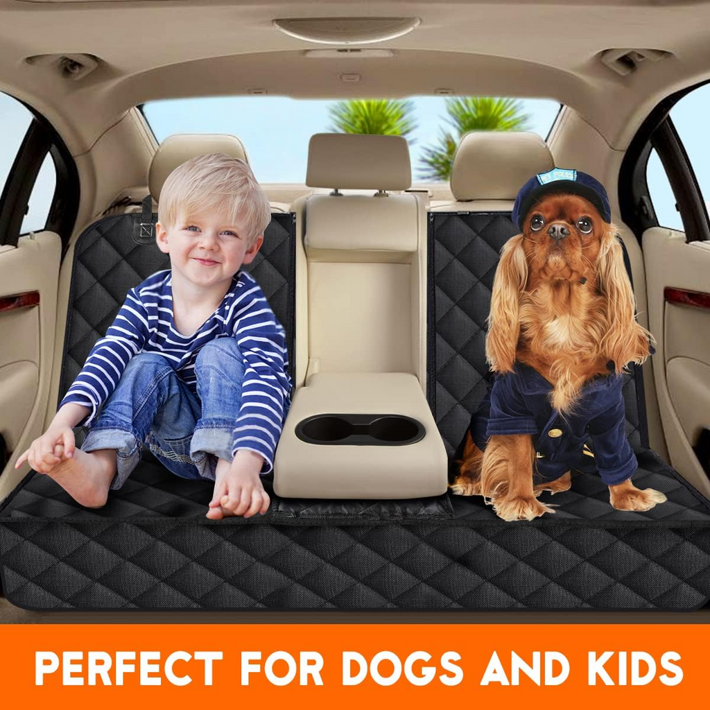 Premium Waterproof Dog Car Seat Cover - Non-Slip Back Seat Protector for Pets and Children - Compatible with Most Cars, Trucks, and SUVs - Black
