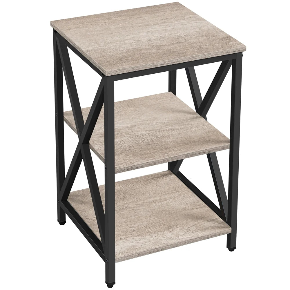 Stylish 3-Tier X Frame Gray Side Table - Perfect for Living Room Storage and Display