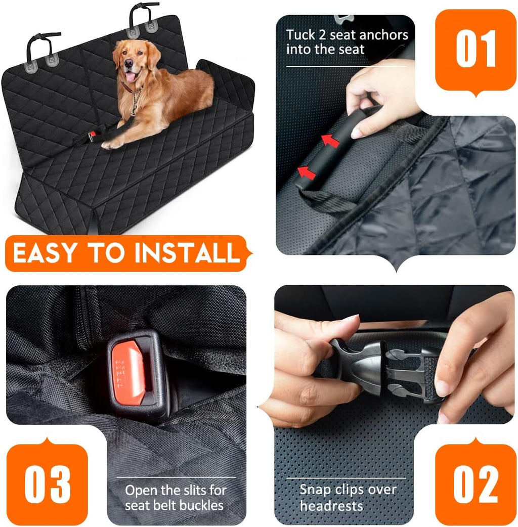 Premium Waterproof Dog Car Seat Cover - Non-Slip Back Seat Protector for Pets and Children - Compatible with Most Cars, Trucks, and SUVs - Black