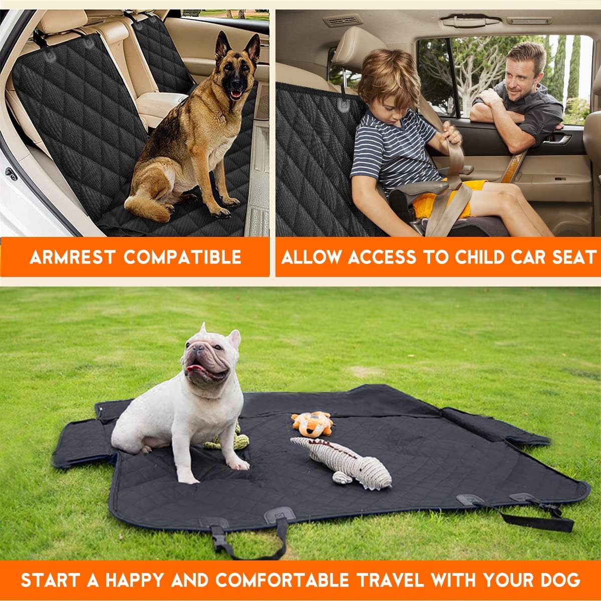Premium Waterproof Dog Car Seat Cover - Non-Slip Back Seat Protector for Pets and Children - Compatible with Most Cars, Trucks, and SUVs - Black