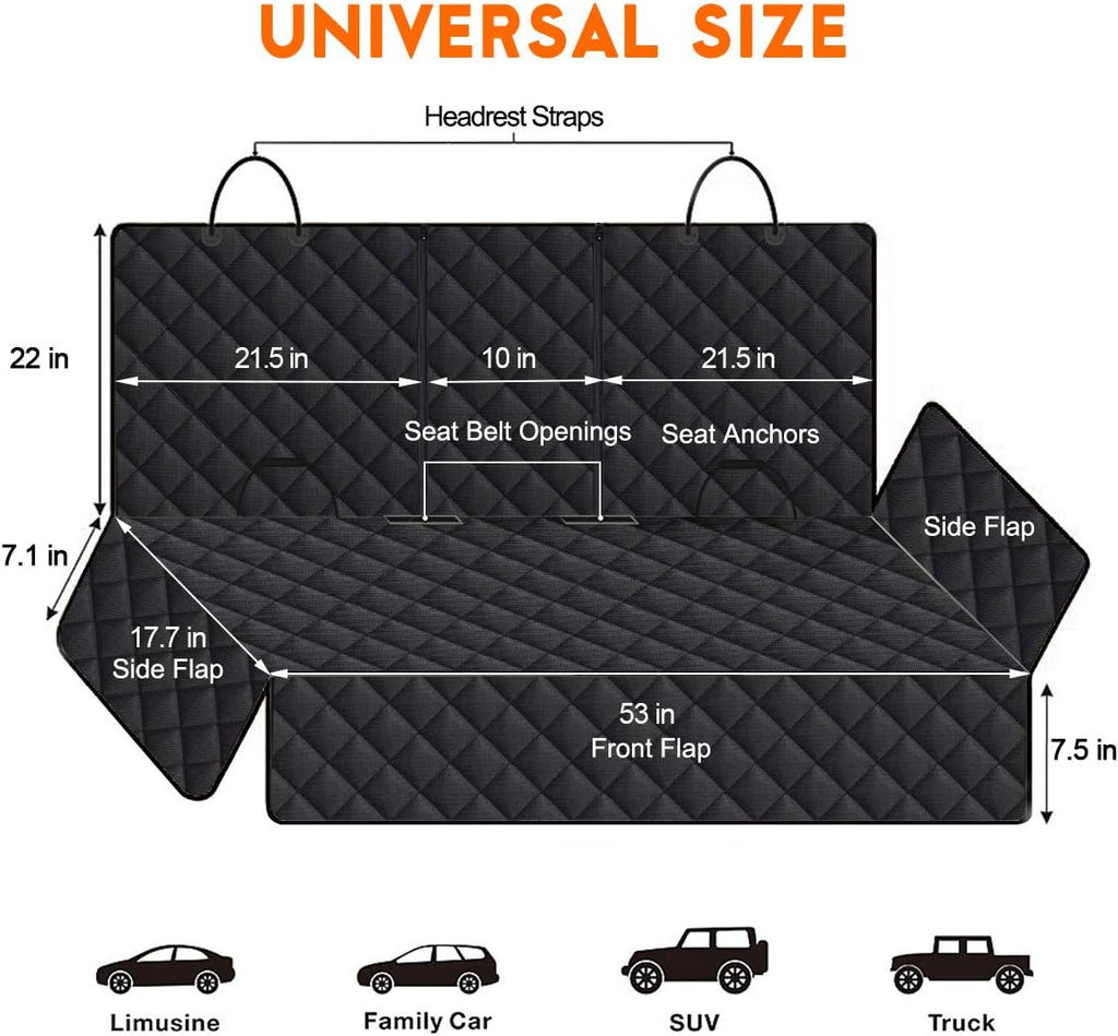 Premium Waterproof Dog Car Seat Cover - Non-Slip Back Seat Protector for Pets and Children - Compatible with Most Cars, Trucks, and SUVs - Black