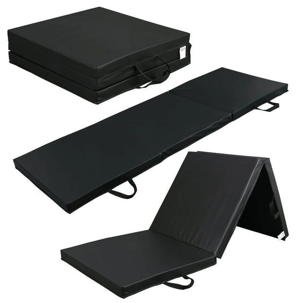 Versatile 6' x 2' Tri-Fold Gym Mat for Aerobics & Wrestling - Durable Black Design with 2" Thickness