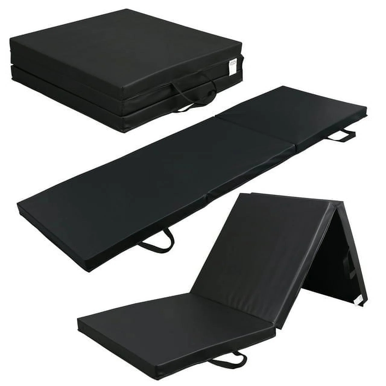 Versatile 6' x 2' Tri-Fold Gym Mat for Aerobics & Wrestling - Durable Black Design with 2" Thickness