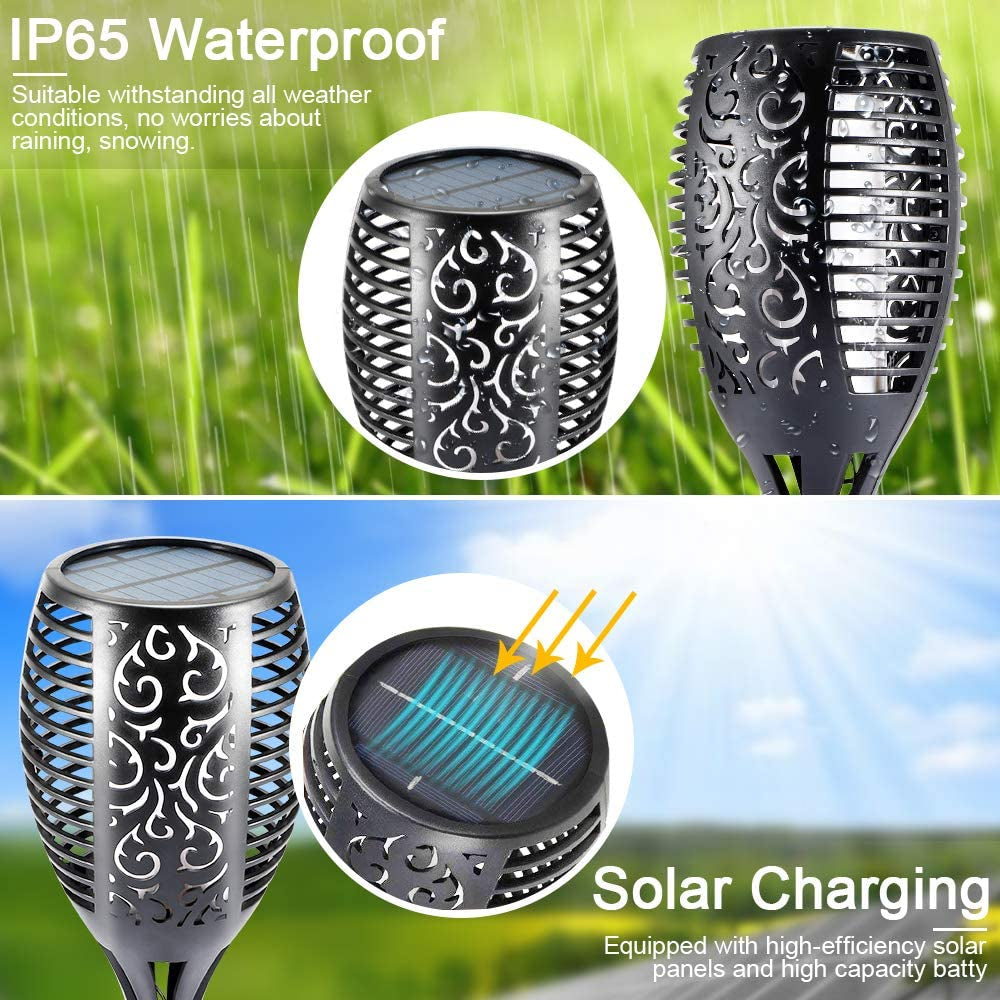 Premium 4-Pack Solar Torch Lights with Flickering Flame - 99 LEDs, IP65 Waterproof Outdoor Garden Decor for Halloween and Yard Enhancements