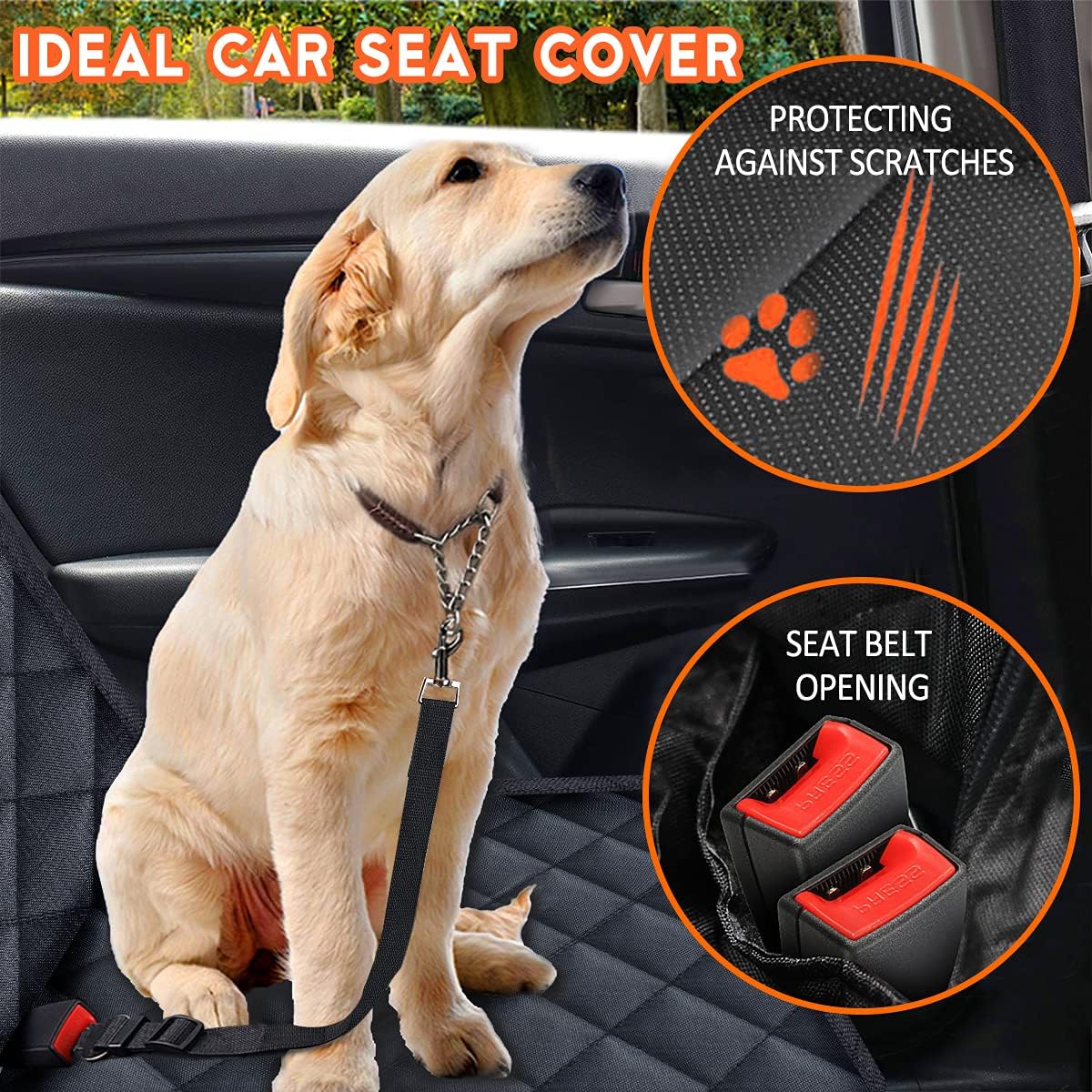 Premium Waterproof Dog Car Seat Cover - Non-Slip Back Seat Protector for Pets and Children - Compatible with Most Cars, Trucks, and SUVs - Black
