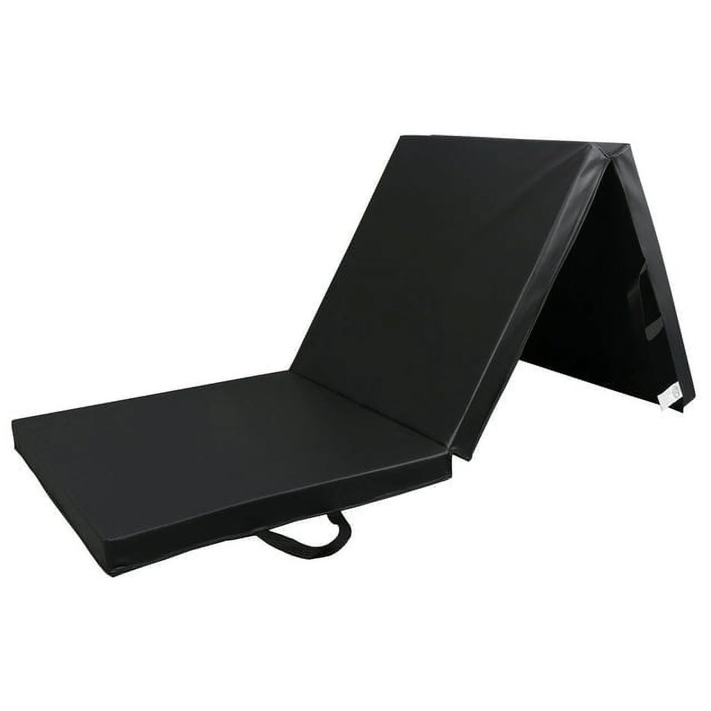 Versatile 6' x 2' Tri-Fold Gym Mat for Aerobics & Wrestling - Durable Black Design with 2" Thickness