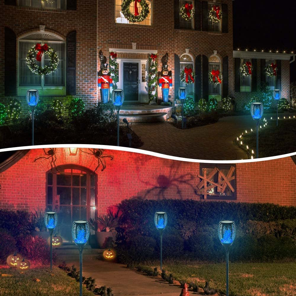 Premium 4-Pack Solar Torch Lights with Flickering Flame - 99 LEDs, IP65 Waterproof Outdoor Garden Decor for Halloween and Yard Enhancements