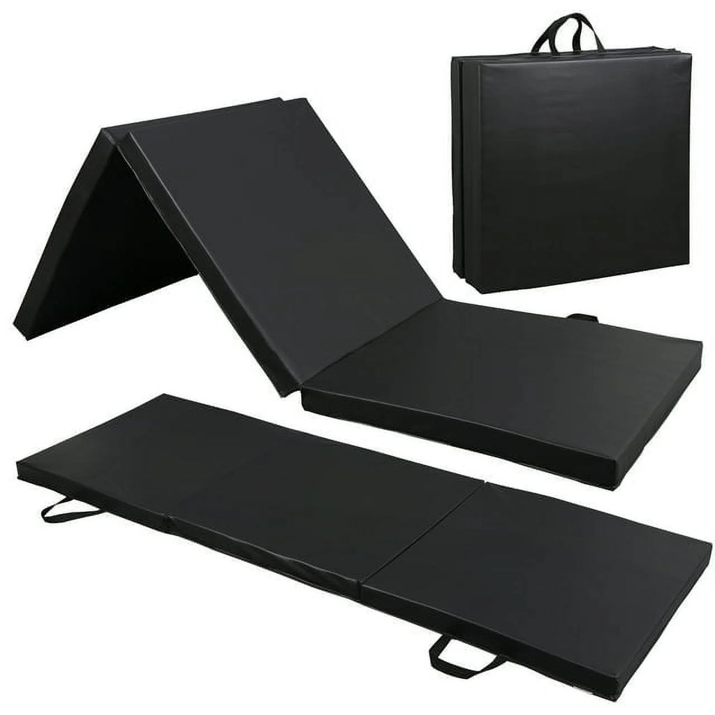 Versatile 6' x 2' Tri-Fold Gym Mat for Aerobics & Wrestling - Durable Black Design with 2" Thickness