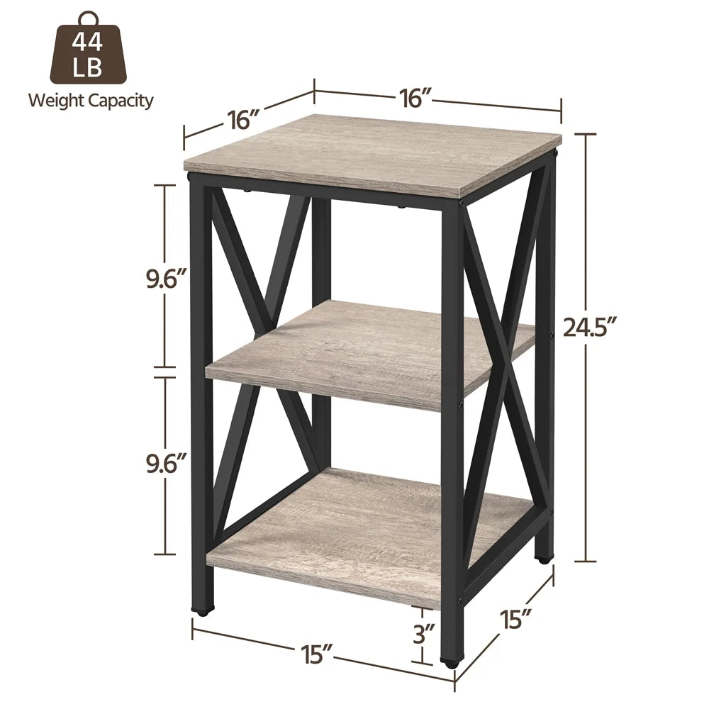 Stylish 3-Tier X Frame Gray Side Table - Perfect for Living Room Storage and Display